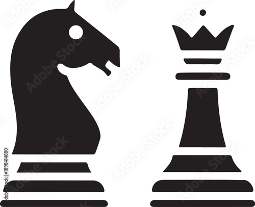Minimal silhouette style vector chess strategy logo design featuring clean black shapes, smart symbolic forms, simple line art, modern minimalist concept ideal for chess clubs, gaming brands, strategy