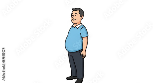 Cartoon Man Standing Full Body Isolated White Background.