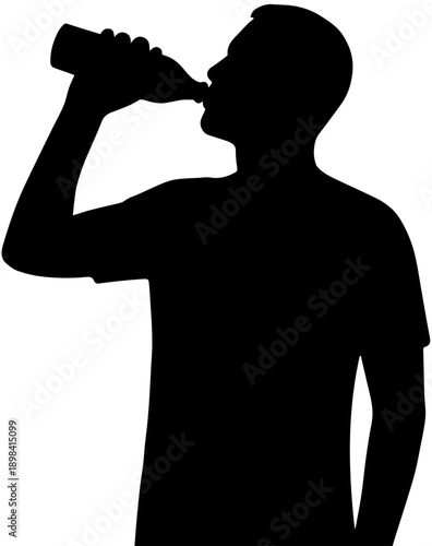 Black silhouette of a person or man drinking beverage from a bottle icon isolated vector graphic