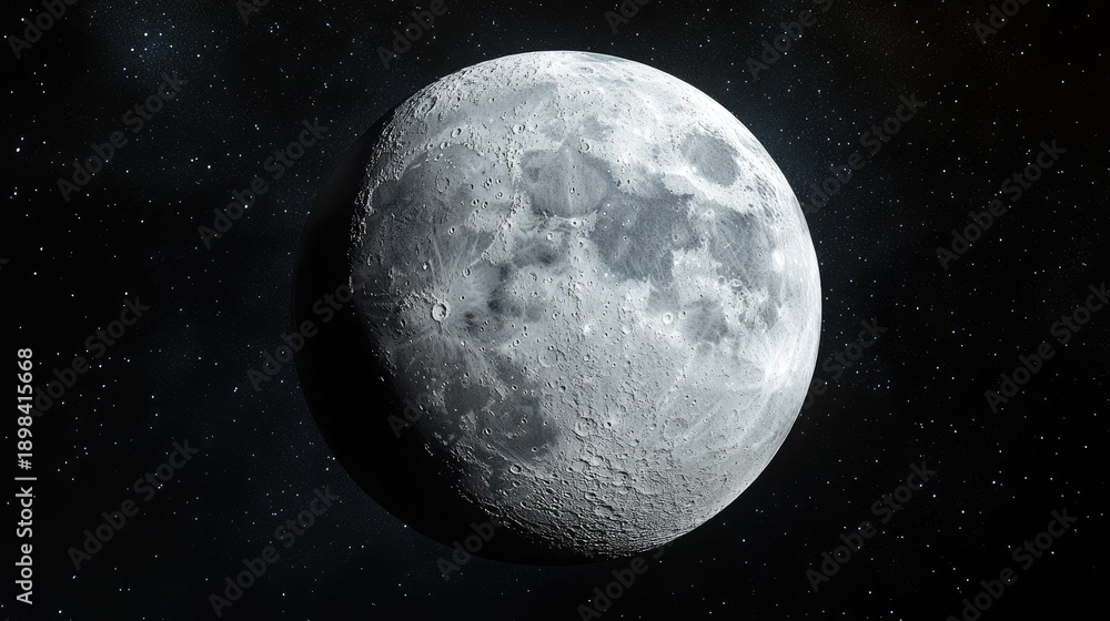 Fototapeta premium Majestic Moon Surface with Craters and Stars in Background Captured in Clear Night Sky