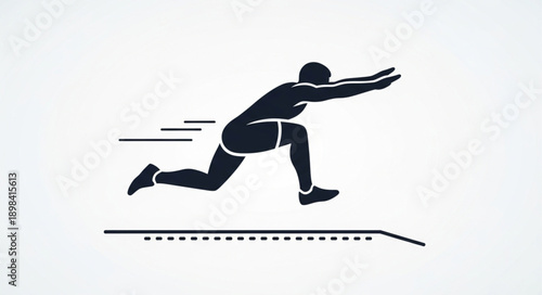 Athlete performing a long jump in a silhouette style.