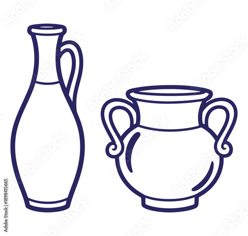 Vector illustration of two ancient greek vases in a minimalist line art style