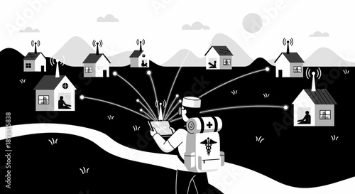 Delivery Man Distributing Parcels to Houses.