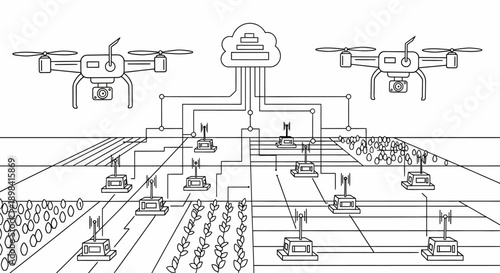 Drones Monitoring Crops in Agricultural Field.
