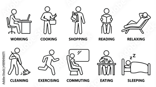 daily activities icons set for designers and developers