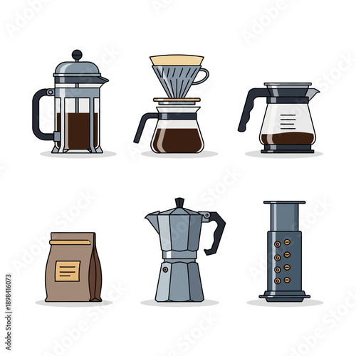 Coffee Brewing Methods Collection: French Press, Pour Over, Moka Pot, AeroPress, Drip