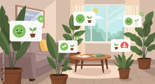 Potted Plants with Emoticon Feedback Icons.