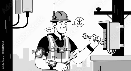 Technician in Hard Hat with Wrench.