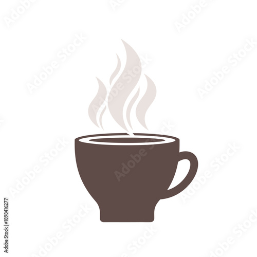 Steaming Coffee Cup Icon: Hot Beverage, Morning Brew, Cafe Aroma