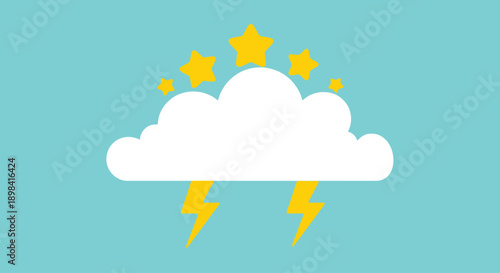 Cloud with lightning and stars weather icon.