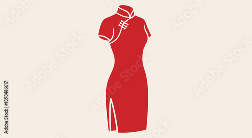 Elegant Red Cheongsam Dress with Traditional Chinese Design.