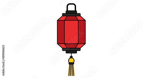 Traditional Red Chinese Lantern with Tassel Illustration.