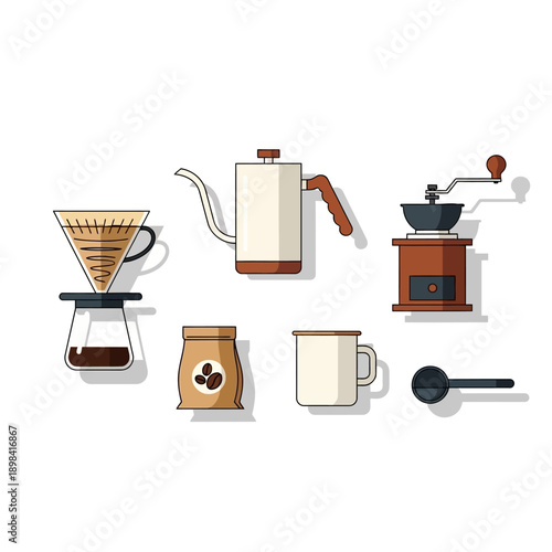 Coffee Brewing Equipment Flat Design Illustration
