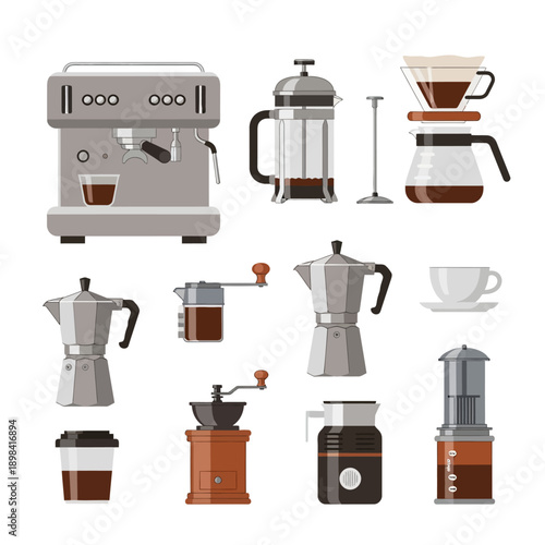 Coffee Making Variety: Espresso Machine, French Press, Pour Over, Moka Pot, Grinders