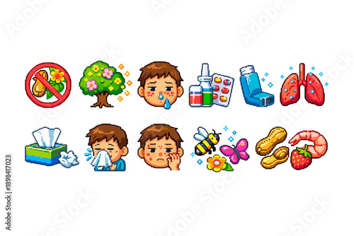 Allergy awareness icon set. Medical, nature, and insect linear icons collection