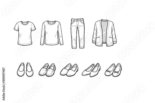 Fashion, clothing line icon set. Apparel and footwear linear icons collection
