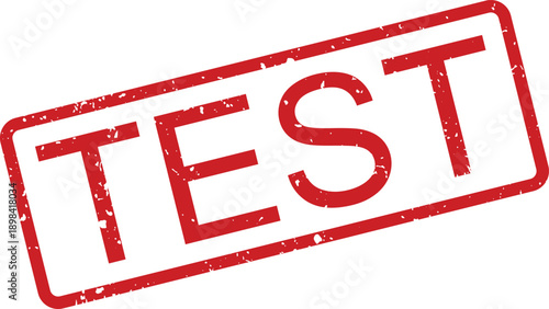 Red grunge textured rubber stamp showing the word TEST in bold capital letters on a white field