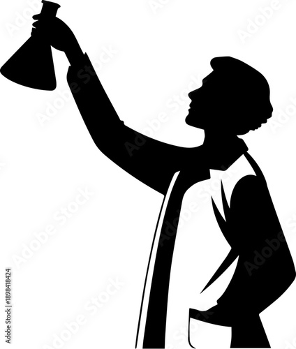 Scientist Researcher Holding Laboratory Flask Silhouette Vector Illustration