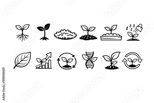 Agriculture outline icon set. Farming, plant growth linear icons for gardening