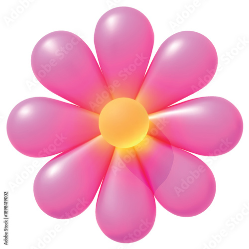 Pink and yellow flower. Realistic 3D rendering, isolated on a white background