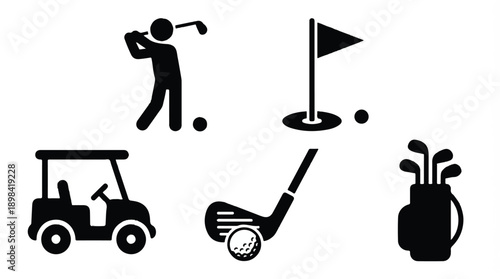 golf icons including player cart and equipment