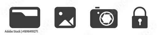 Photo and gallery icons with camera and safety folder