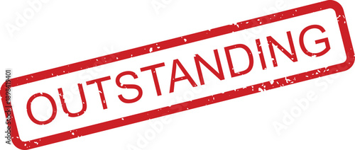 Red outstanding rectangular rubber stamp with a grunge texture effect on a clean white surface