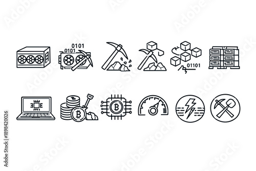 Cryptocurrency, blockchain outline icon set. Mining, bitcoin, technology line icons collection