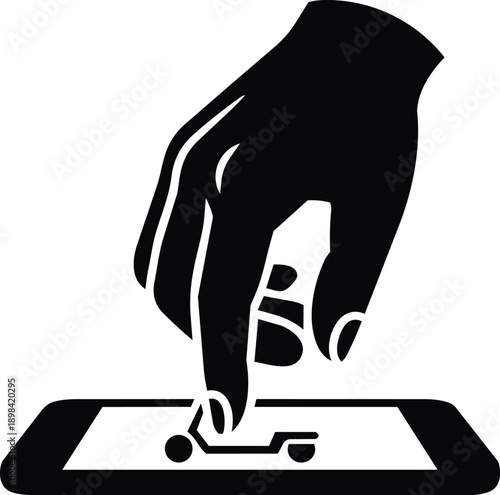 Finger touching scooter icon on smartphone screen hand pressing