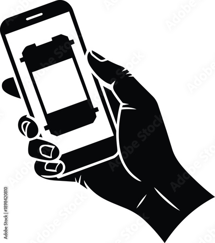 Hand Holding Smartphone With Battery Cell Icon Keywords: hand, holding, smartphone, mobile, phone
