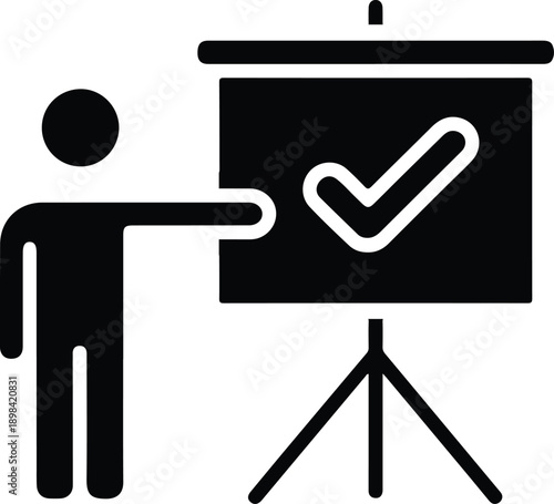 Person presenting checkmark silhouette vector icon