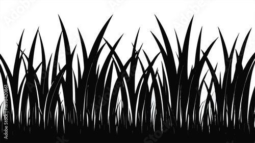 Black Silhouette Grass Border Designed in a Flowing Design on a White Background
