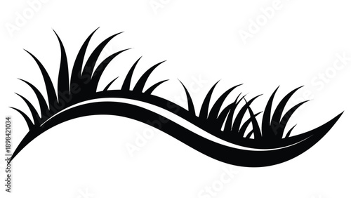 Black silhouette of stylized grass blades forming a flowing wave-like border on a white background
