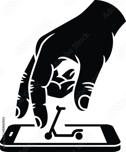 Hand holding smartphone with electric scooter icon on screen mobile phone