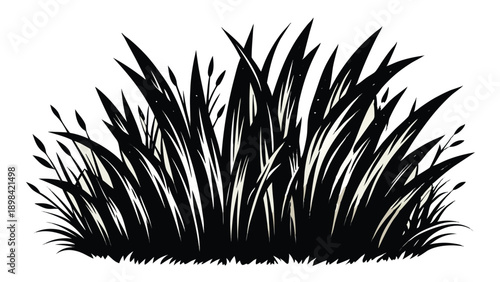 A Black and White Stylized Illustration of Tall Grass Blades in a Lush Patch, Perfect for Nature and Outdoor Themed Designs