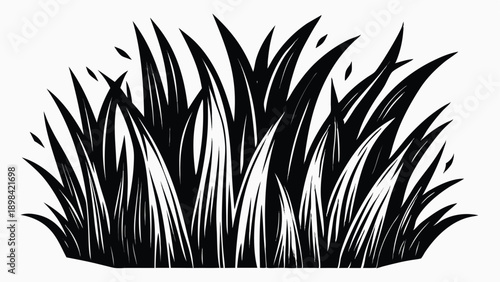 Black and White Graphic Illustration of a Clump of Tall, Sharp, Angular Grass Blades
