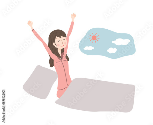 朝起きて伸びをする女性