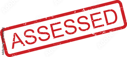 Red rubber stamp with the word ASSESSED indicating evaluation or an official review process completion