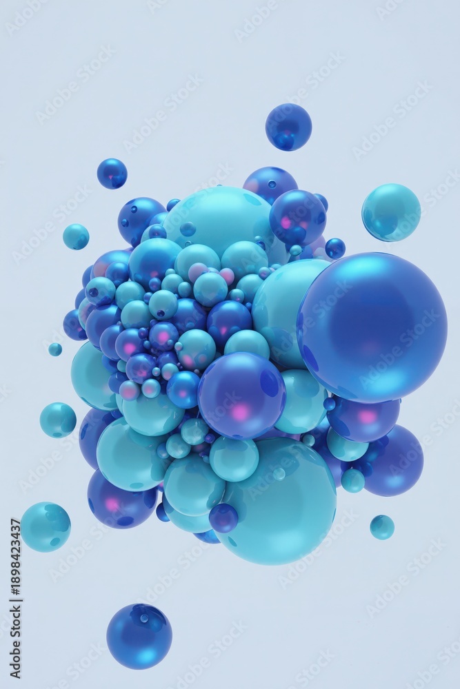 Fototapeta premium blue spheres and bubbles floating in the air