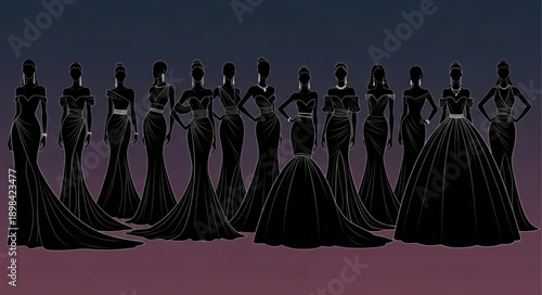 Elegant Black Evening Gowns Collection Displayed.