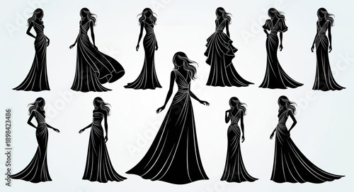 Elegant Black Evening Gowns Silhouettes Collection.