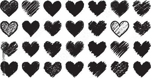Textured sketch hearts collection on transparent background vector artwork