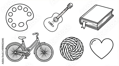line drawing of various objects on white background