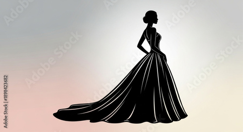 Elegant Black Silhouette of a Woman in a Ball Gown.