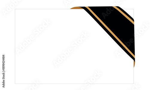 Black awareness banner. White square frame mockup featuring an elegant black and gold ribbon design elegantly tucked into the top right corner, ready for content insertion. Mourning concept