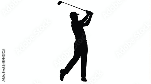 man swinging golf club aggressively in air