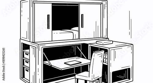 Murphy Desk with Chair and Storage Cabinets.