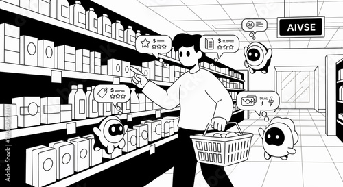 Man Shopping for Electronics in Store.