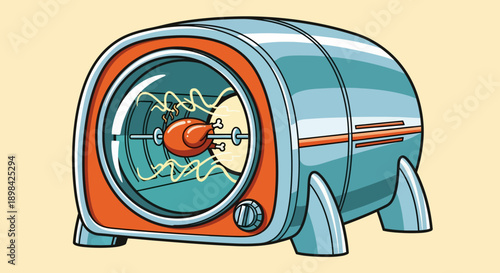 Retro Style Microwave Oven Illustration.