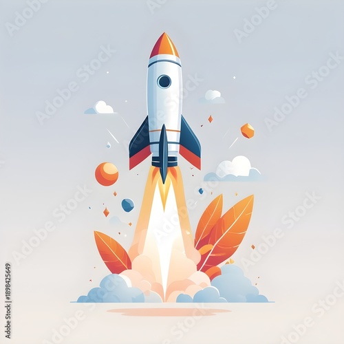 Business Growth Rocket Illustration Isolated